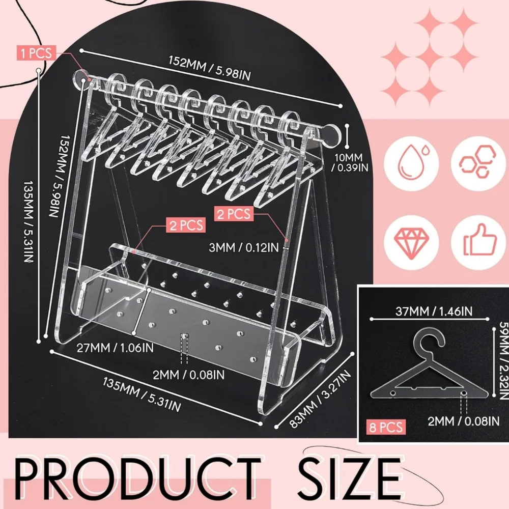 Transparent Earrings, 8 Hangers & Bottom Display